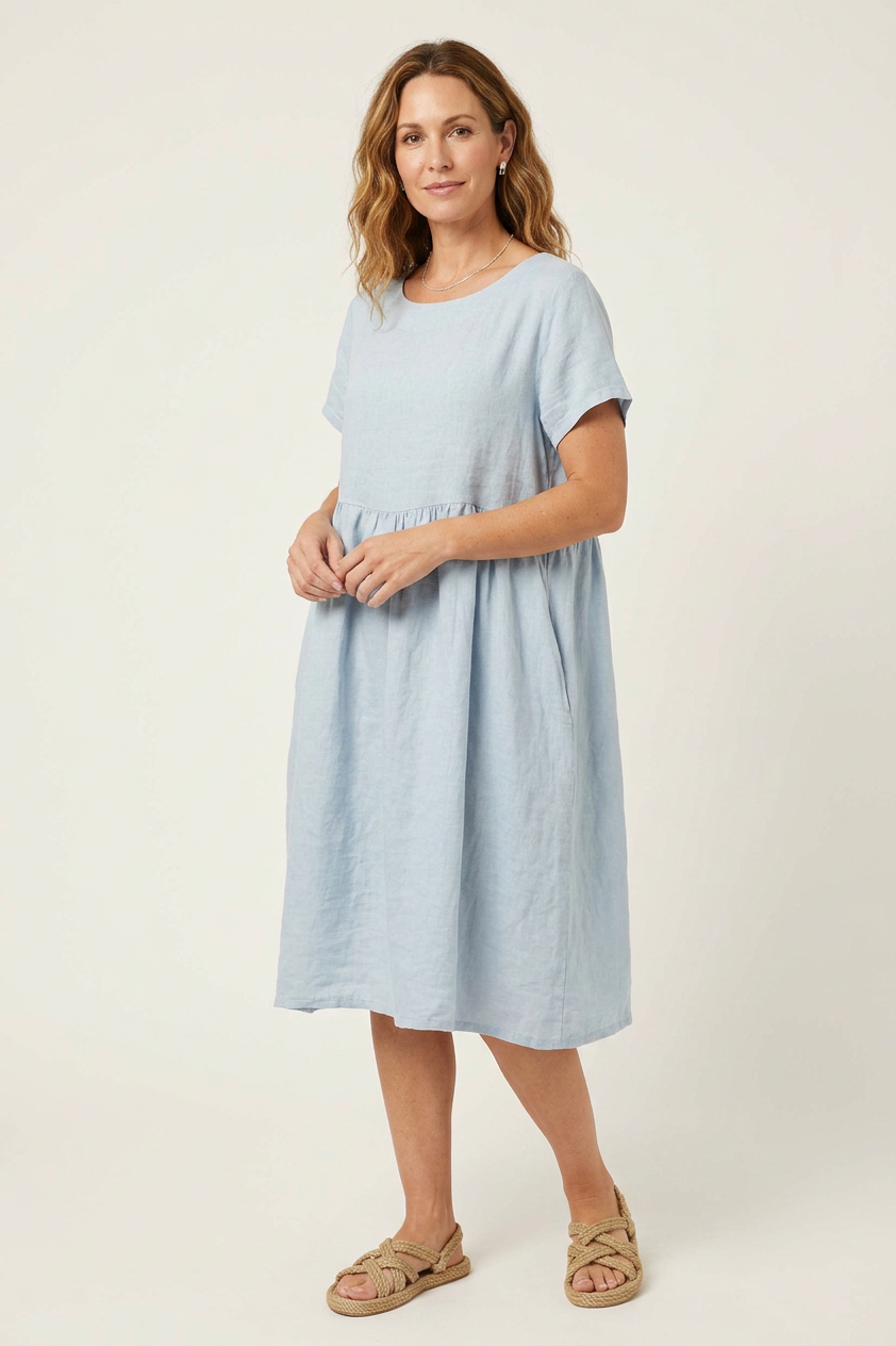 Short Sleeve 2 Pocket Linen Dress