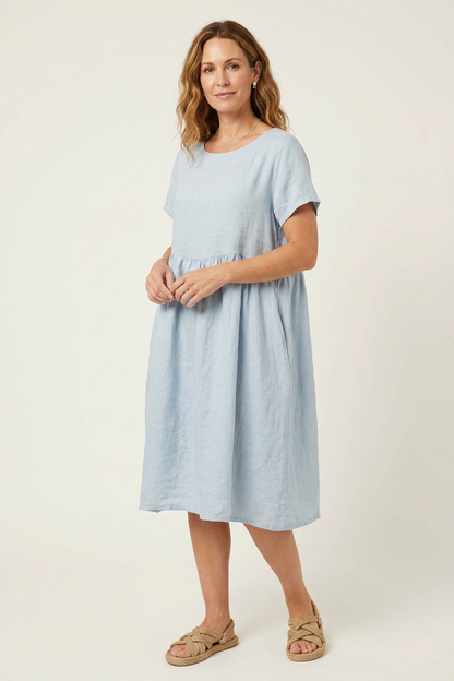 Short Sleeve 2 Pocket Linen Dress