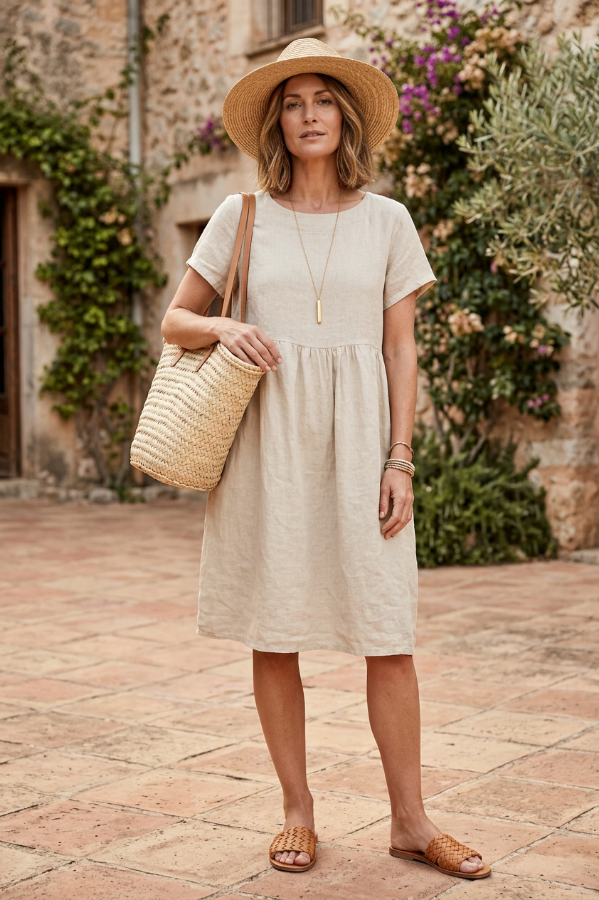 Short Sleeve 2 Pocket Linen Dress