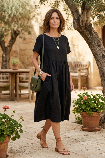 Short Sleeve 2 Pocket Linen Dress