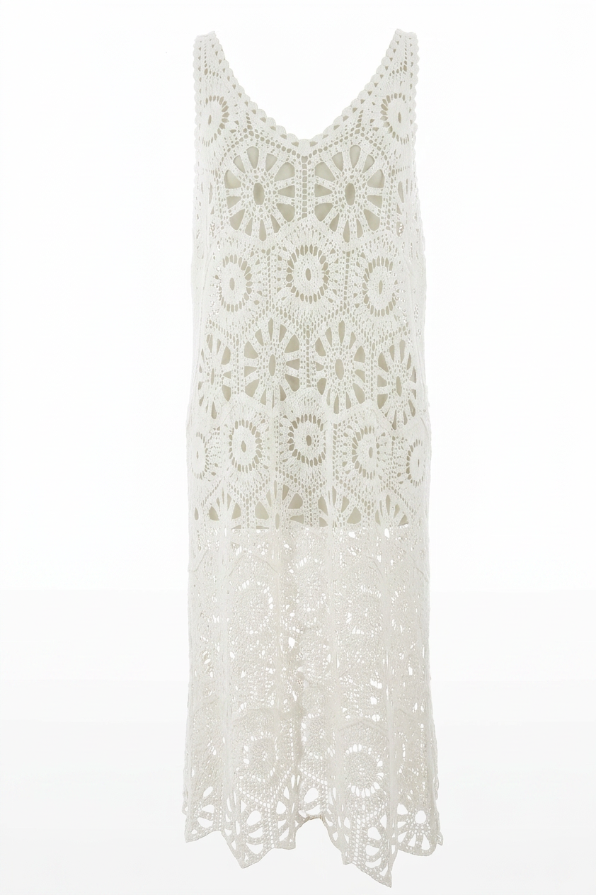 Sleeveless V Neck Crochet Dress