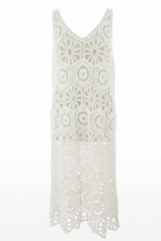 Sleeveless V Neck Crochet Dress