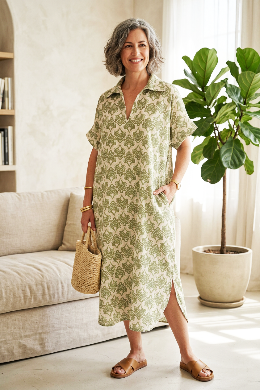 Block Print Collar Midi