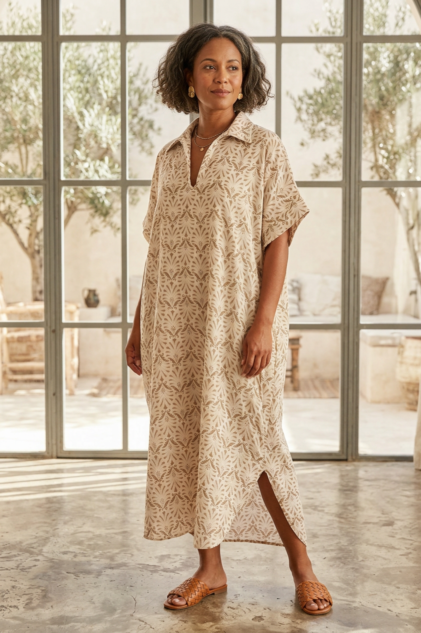 Block Print Collar Midi