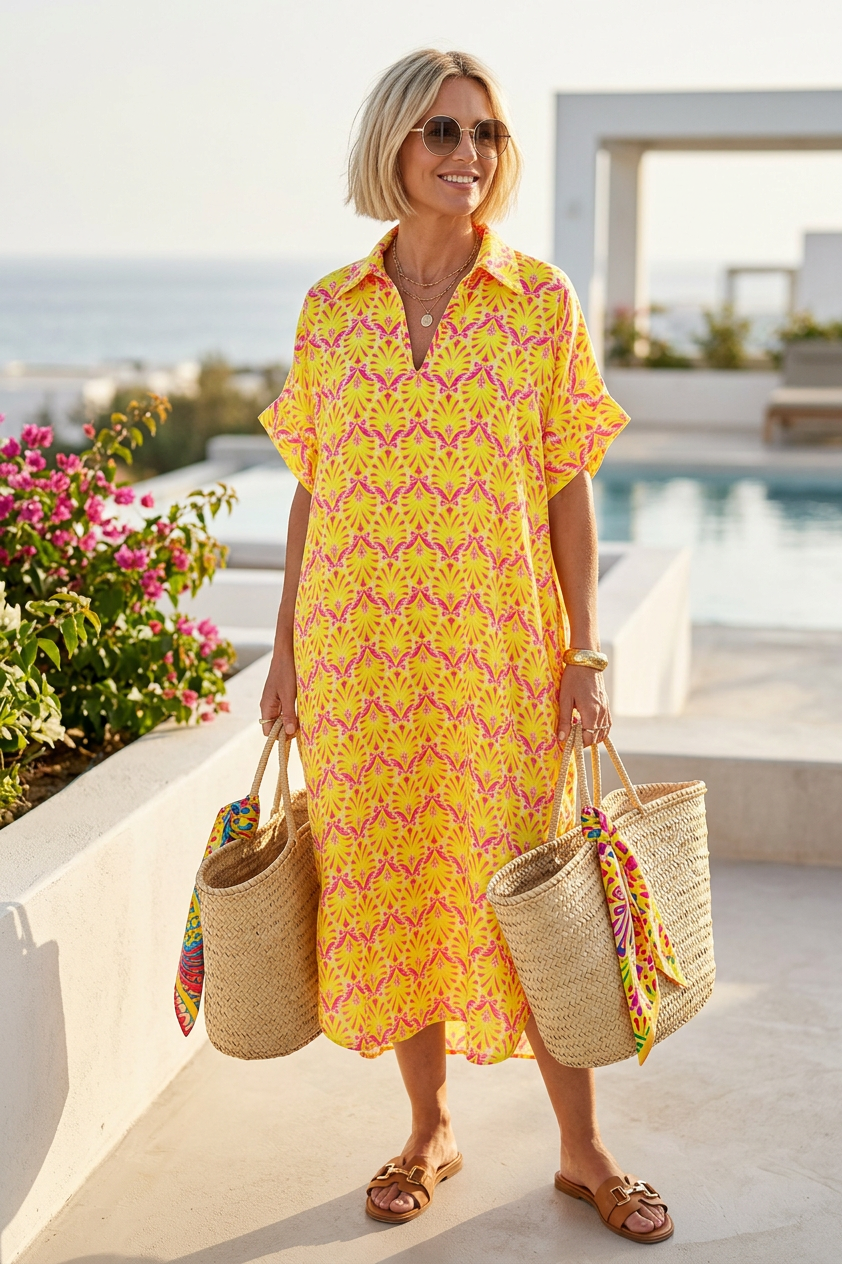 Block Print Collar Midi