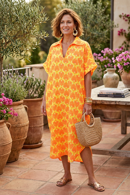 Block Print Collar Midi