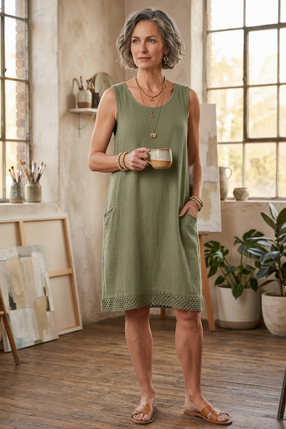 Sleeveless 2 Pocket Teabag Linen Dress