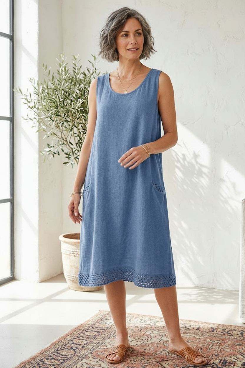 Sleeveless 2 Pocket Teabag Linen Dress