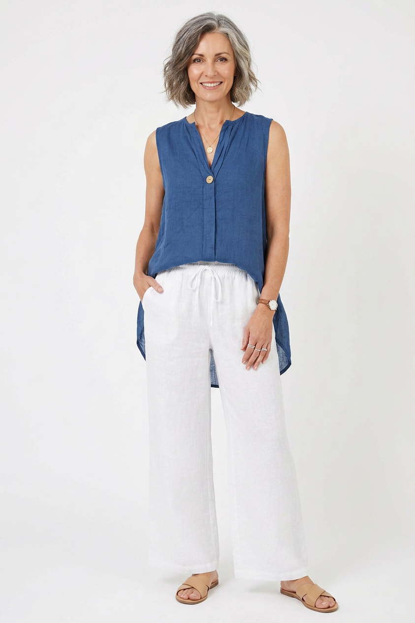Sleeveless Button Detail Linen Top