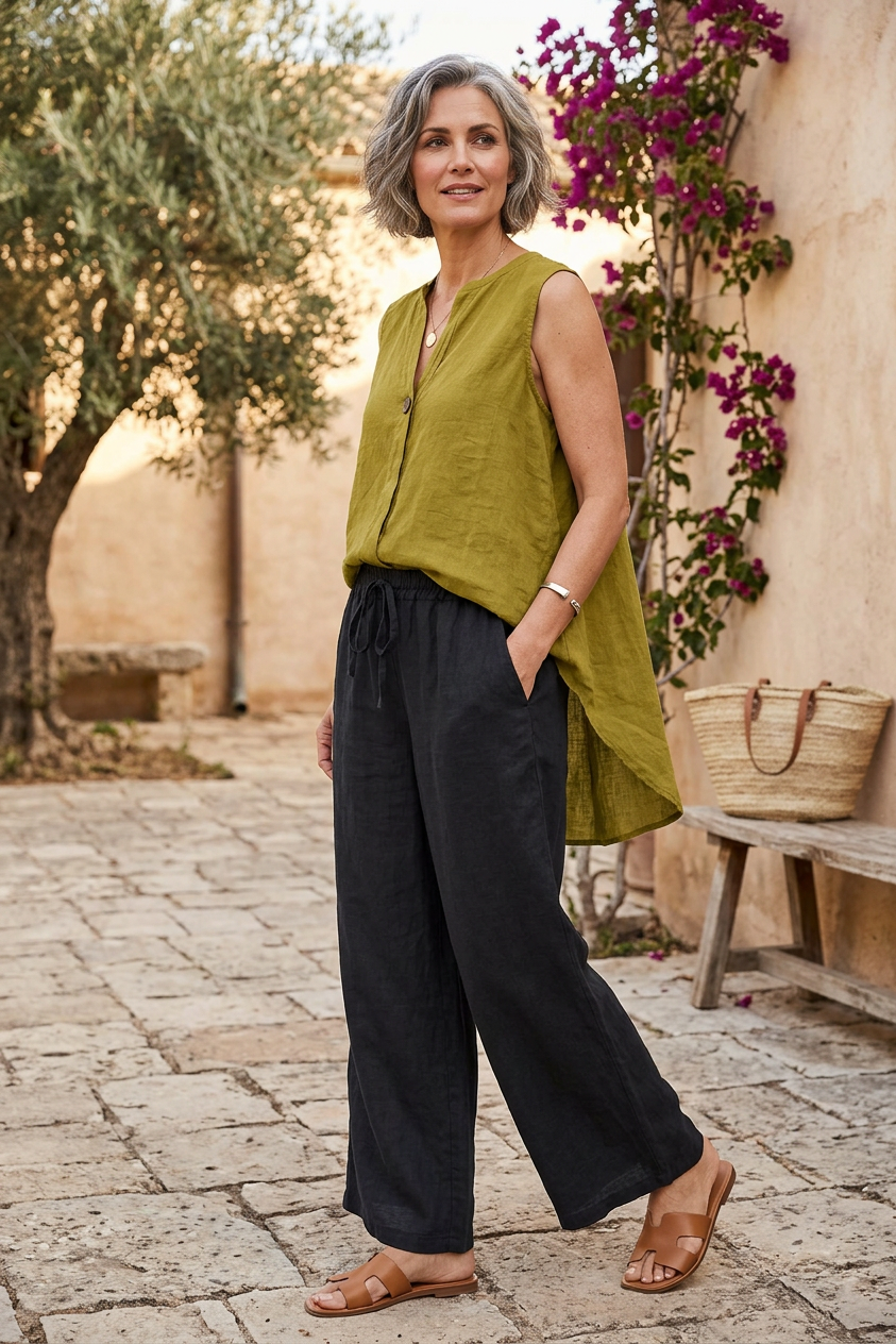 Sleeveless Button Detail Linen Top
