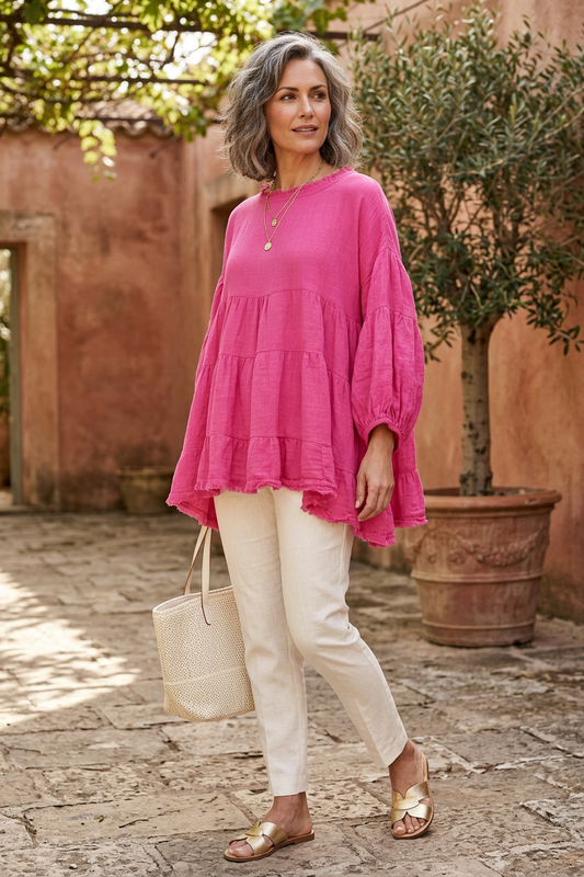 Balloon Sleeve Tiered Top