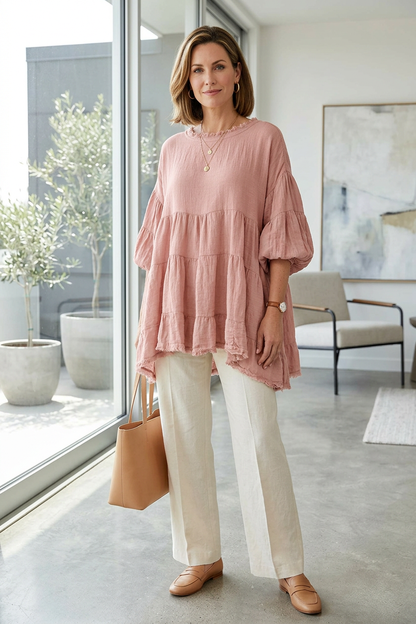Balloon Sleeve Tiered Top