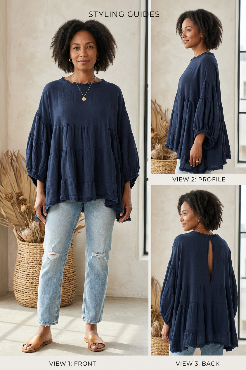 Balloon Sleeve Tiered Top