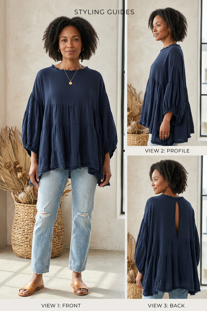 Balloon Sleeve Tiered Top