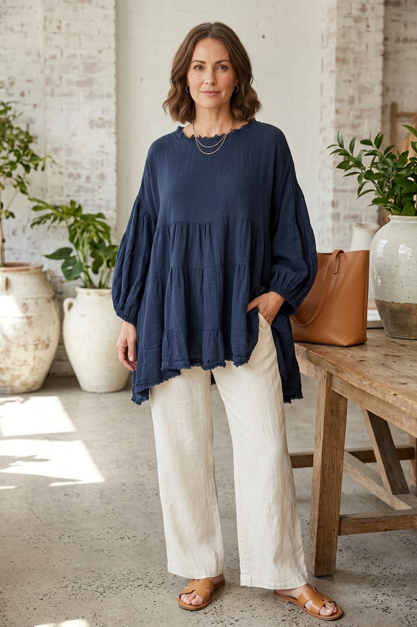 Balloon Sleeve Tiered Top