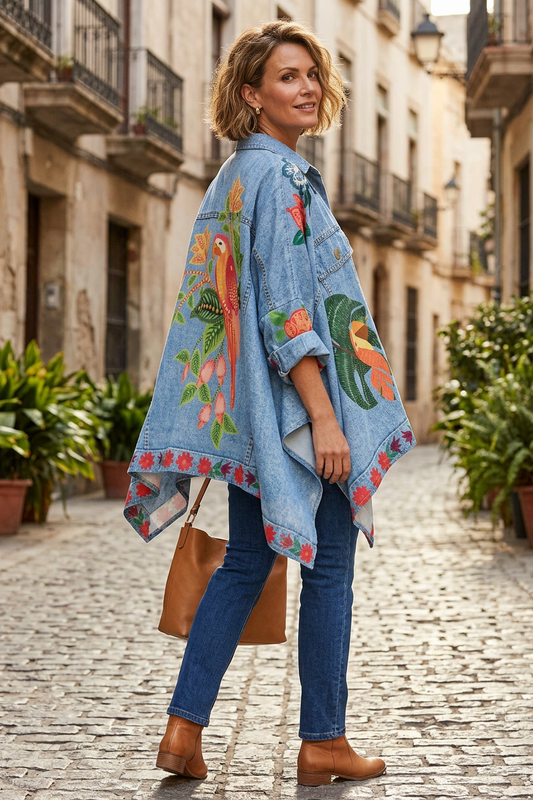 Parrot Print Denim Look Shirt