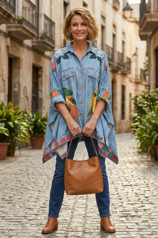Parrot Print Denim Look Shirt