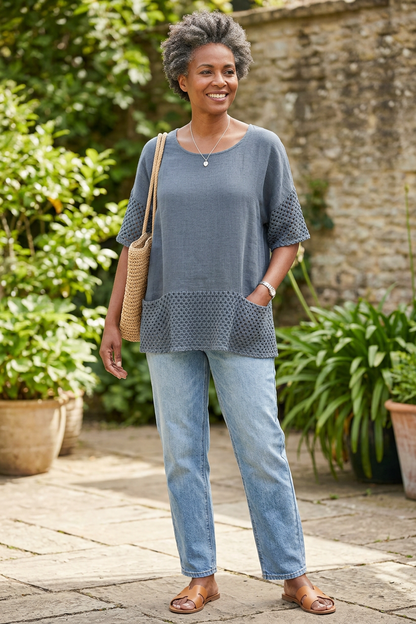 2 Pocket Crochet Detail Teabag Top