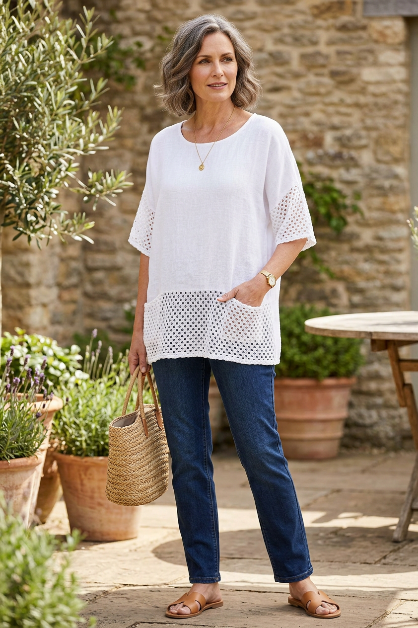 2 Pocket Crochet Detail Teabag Top