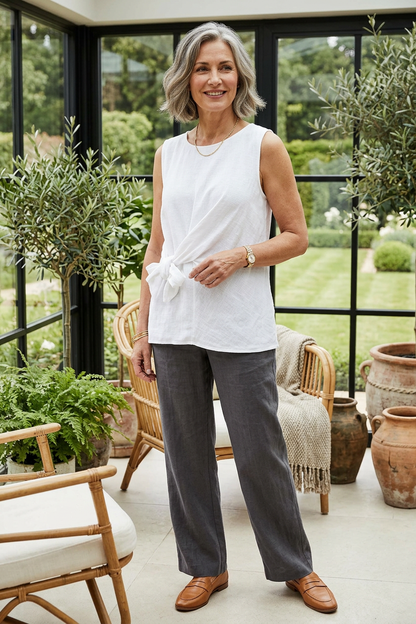Side Tie Teabag Linen Top