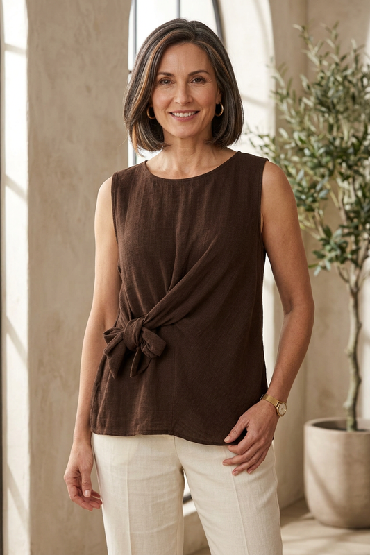 Side Tie Hopsack Linen Top