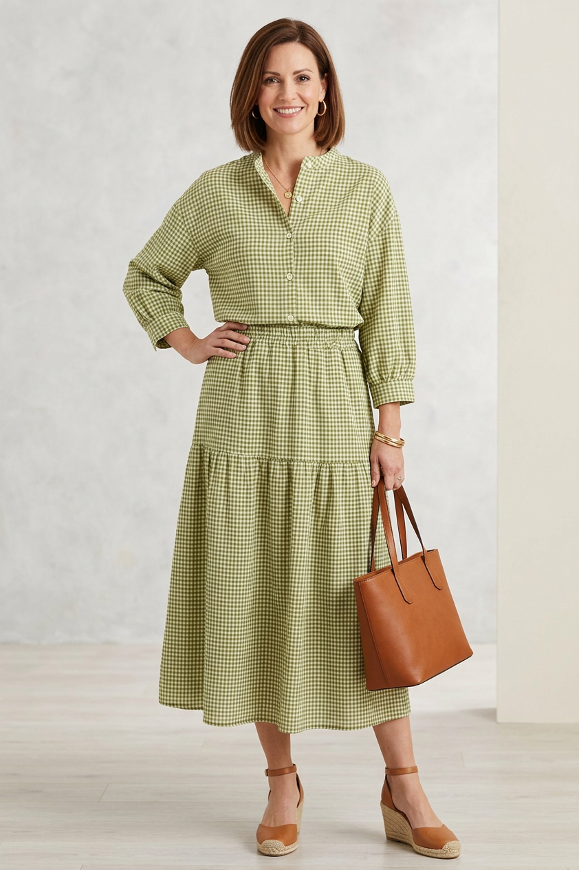 2 Pocket Gingham Midi Skirt