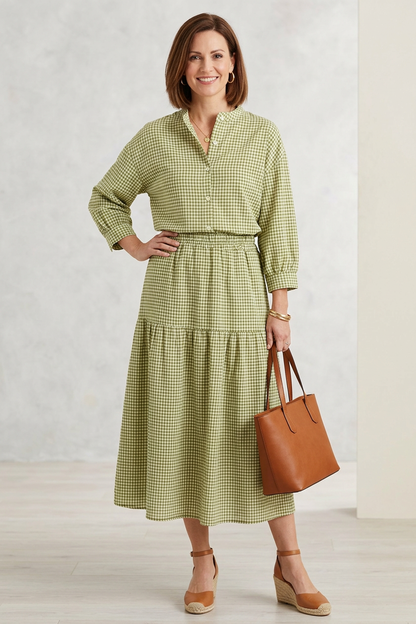 2 Pocket Gingham Midi Skirt