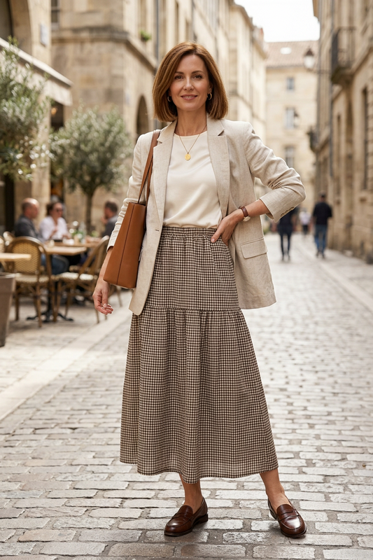 2 Pocket Gingham Midi Skirt