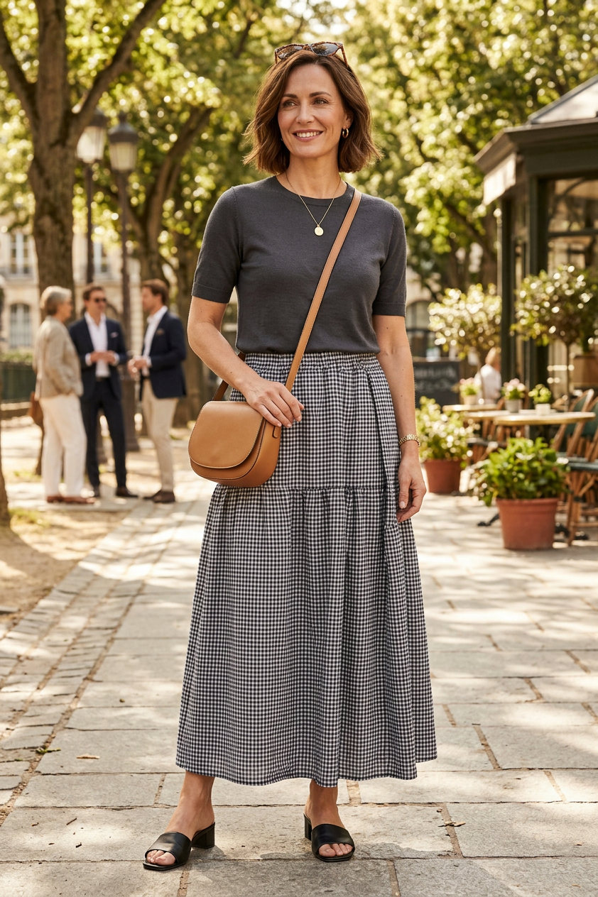 2 Pocket Gingham Midi Skirt