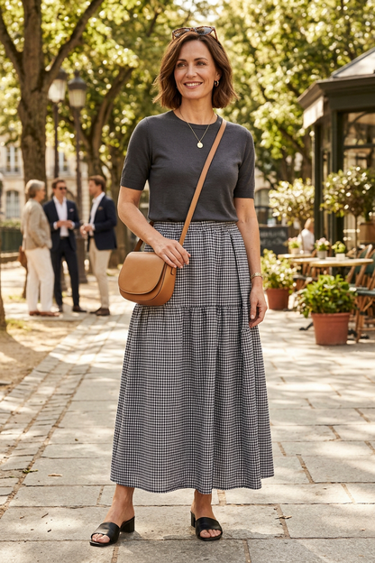 2 Pocket Gingham Midi Skirt