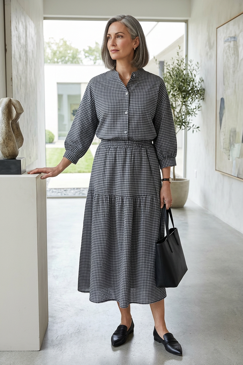 2 Pocket Gingham Midi Skirt