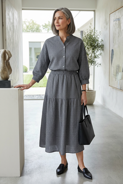 2 Pocket Gingham Midi Skirt