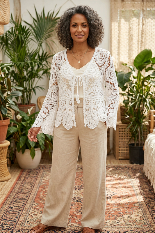 Tie Front Crochet Cardigan