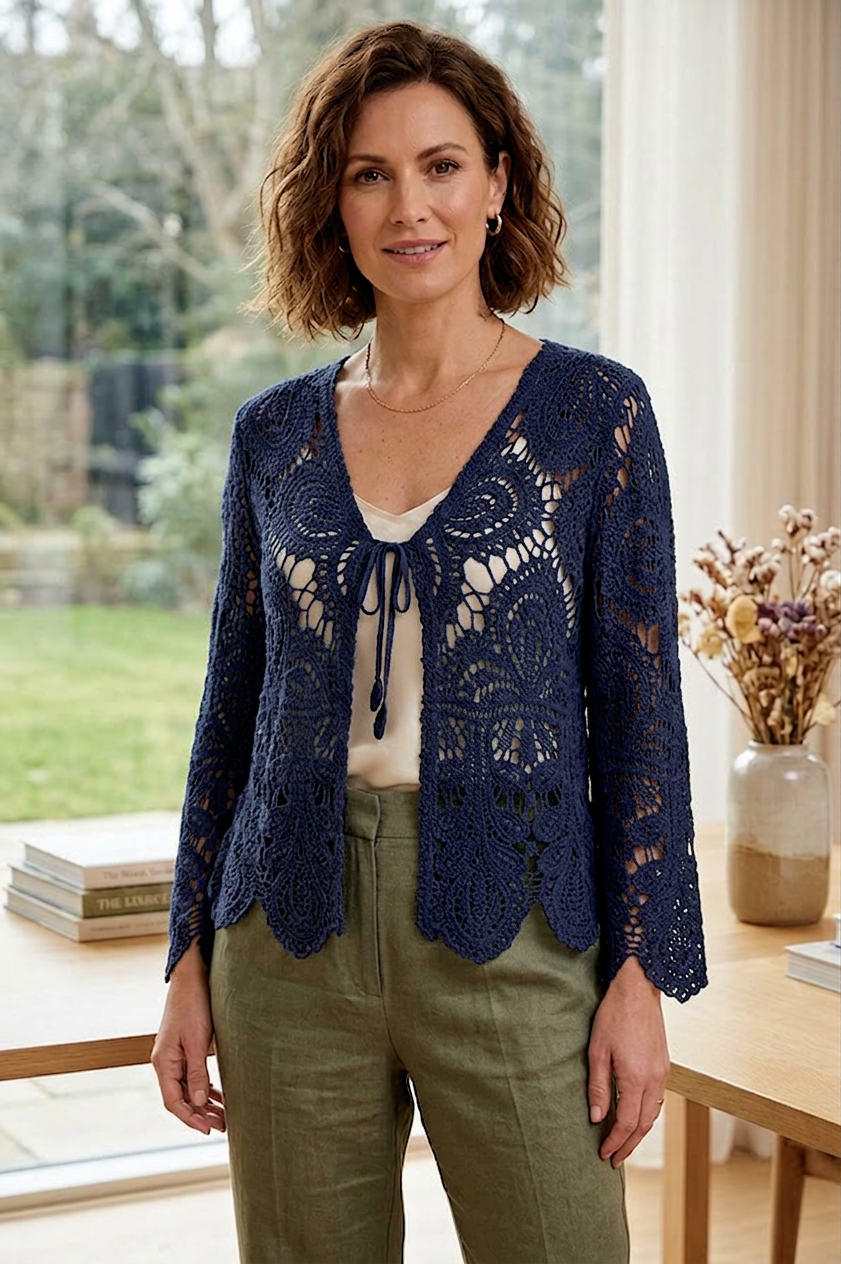 Tie Front Crochet Cardigan