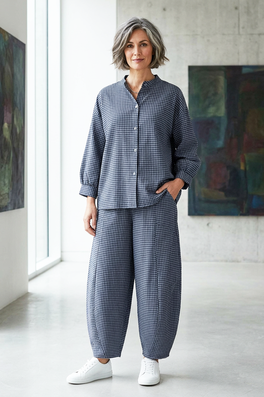Barrel Leg Gingham Trouser