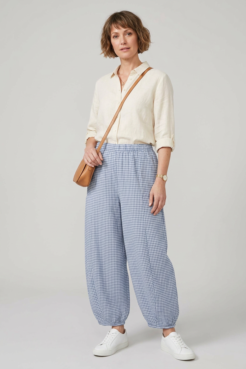 Barrel Leg Gingham Trouser