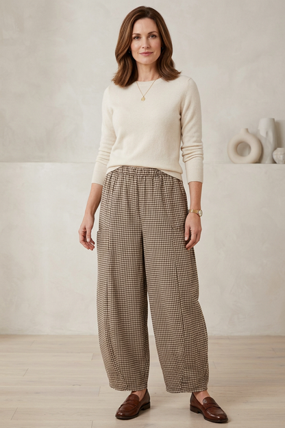 Barrel Leg Gingham Trouser