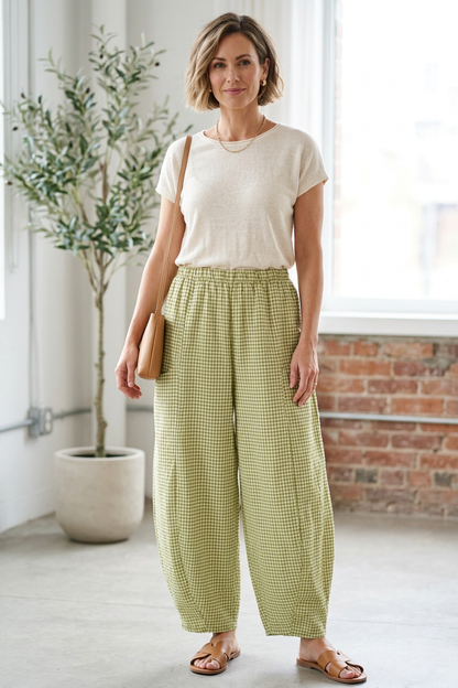 Barrel Leg Gingham Trouser