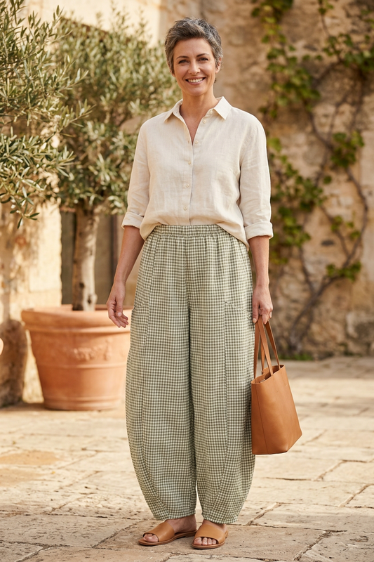 Barrel Leg Gingham Trouser