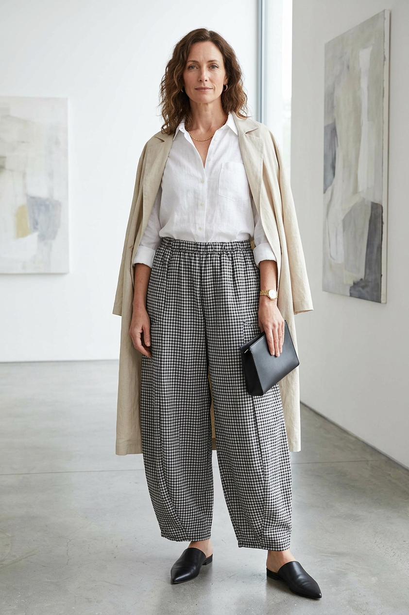 Barrel Leg Gingham Trouser