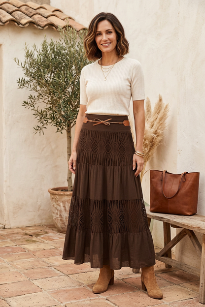 Crochet Tiered Belt Midi Skirt