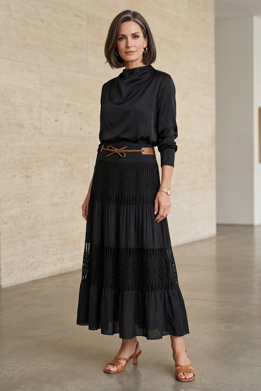 Crochet Tiered Belt Midi Skirt
