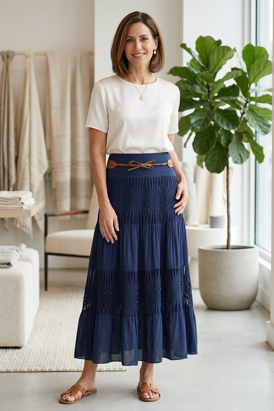 Crochet Tiered Belt Midi Skirt