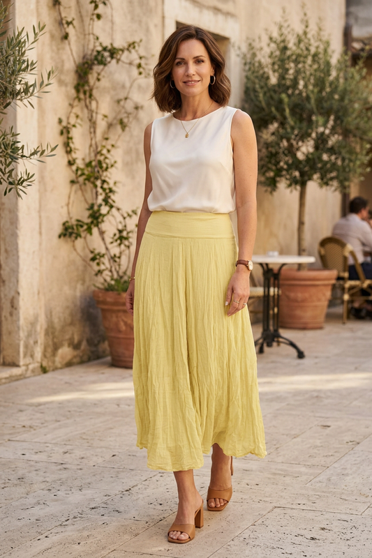 Cotton Panel Midi Skirt
