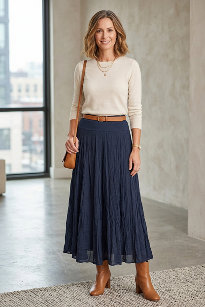 Cotton Panel Midi Skirt