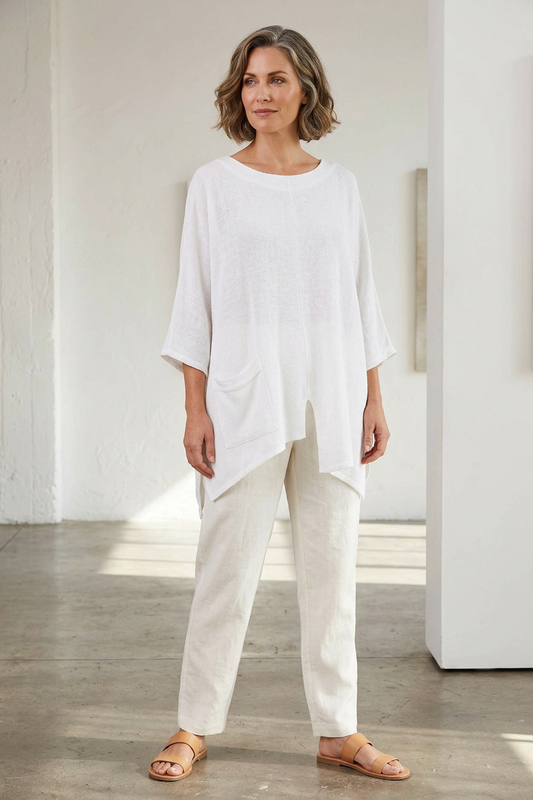 V Cutout Hem Linen Teabag Top