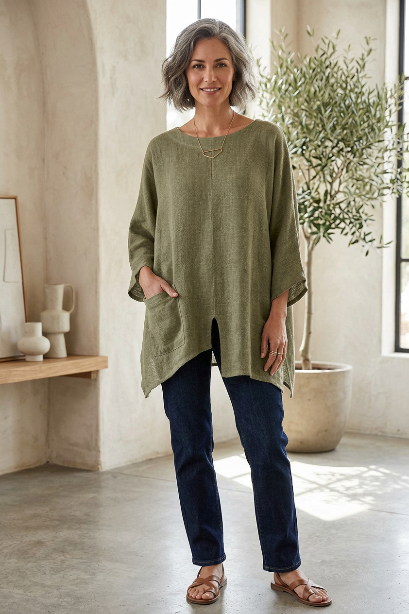 V Cutout Hem Linen Teabag Top