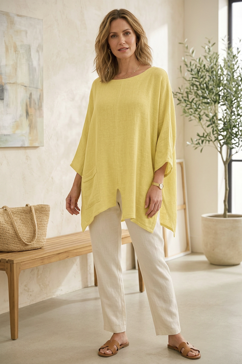 V Cutout Hem Linen Teabag Top