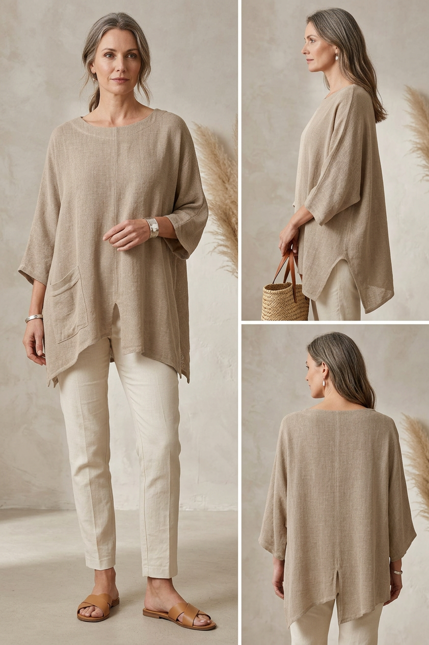 V Cutout Hem Linen Teabag Top