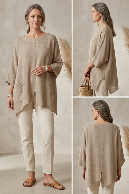 V Cutout Hem Linen Teabag Top
